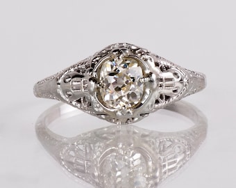 Antique Engagement Ring - Antique 1920s 18K White Gold Diamond Engagement Ring