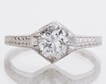 Antique Engagement Ring - Antique 1920's 18k White Gold Diamond Solitaire Engagement Ring