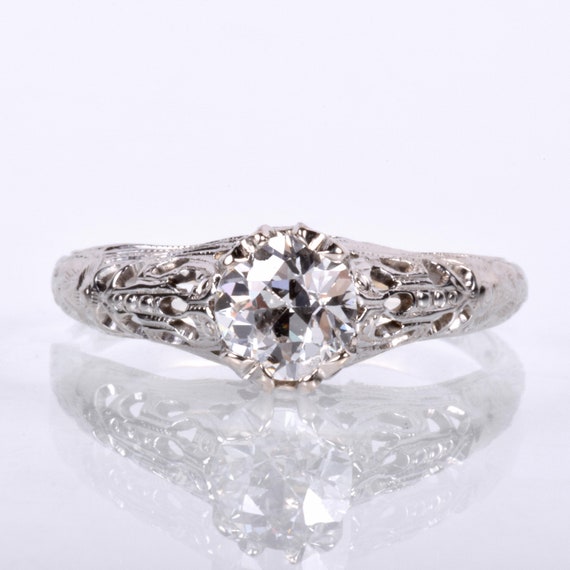 Antique Engagement Ring - Antique 1910's 18k Whit… - image 1