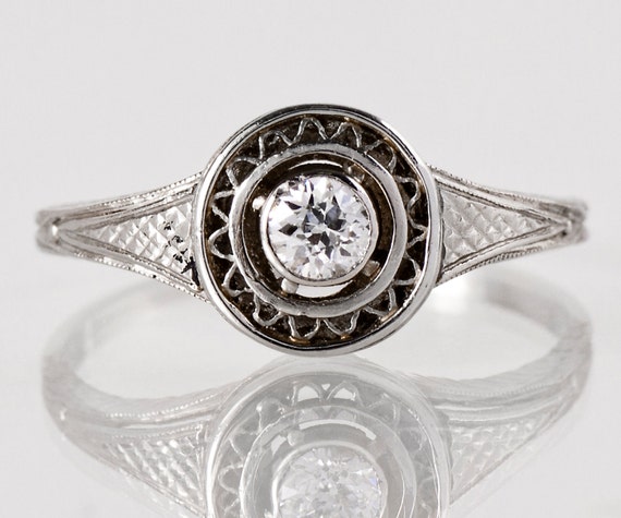 Antique Engagement Ring -  Art Deco Engagement Ring - Antique Art Deco Platinum Diamond Engagement Ring