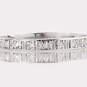 Antique Wedding Band - Antique Platinum Etched Pattern and Diamond Wedding Band