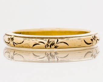 Antique 14k Rose Gold Floral Engraved Wedding Band