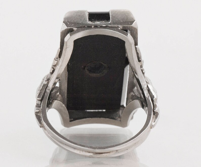 Antique Ring Antique 18k White Gold Black Onyx and Diamond Ring image 3