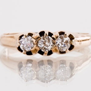 Antique Engagement Ring - Antique 14k Yellow Gold 3-Stone Diamond Ring