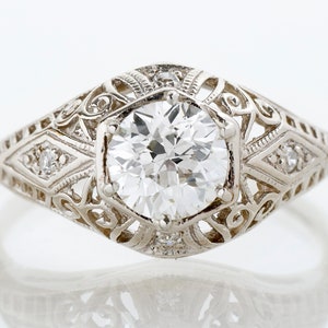 Antique Engagement Ring - Antique Edwardian 14k White Gold Filigree Diamond Engagement Ring