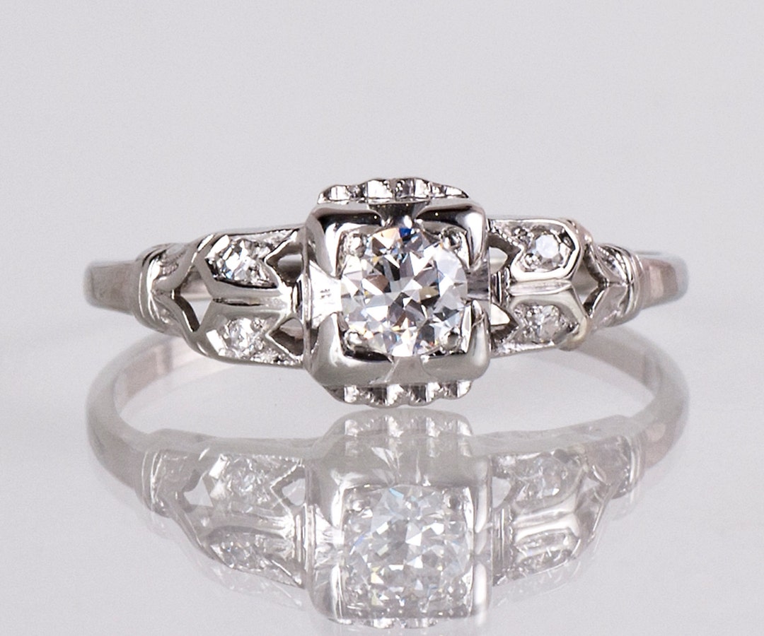 Antique Engagement Ring Antique 1930s 18K White Gold Diamond - Etsy
