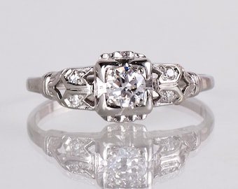 Antique 1930s Diamond Engagement Ring: 18K White Gold