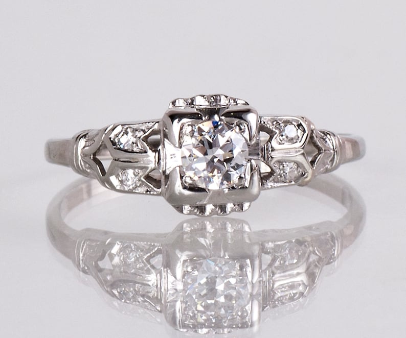 Antique Engagement Ring Antique 1930s 18K White Gold Diamond | Etsy