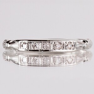 Antique Wedding Band - Antique 1930s 18K White Gold Diamond Wedding Band