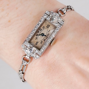 Antique Watch - Antique Ladies Platinum Art Deco 1920&#39;s Hoffman Watch Co. Diamond Wrist Watch