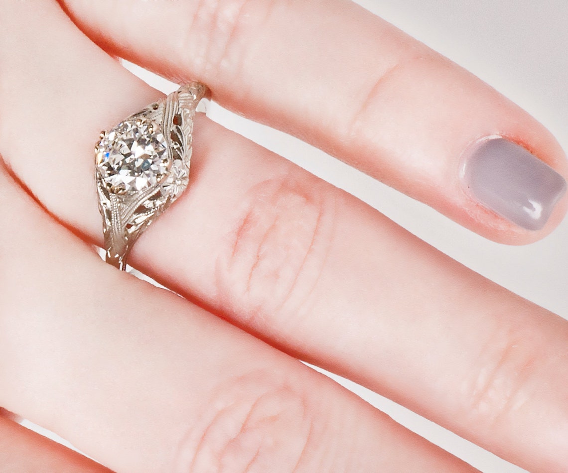 Antique Engagement Ring Antique Edwardian 18k White Gold Etsy