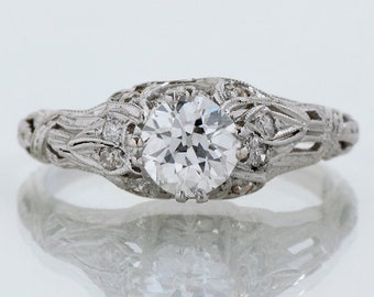 Antique Engagement Ring - Antique Platinum European Cut Diamond Engagement Ring