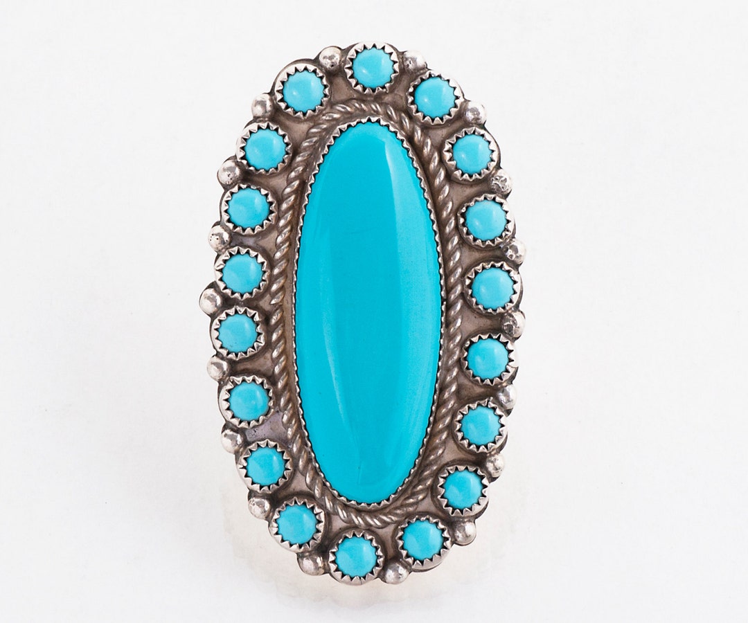 Vintage Ring - Vintage Native American Large Sterling Silver Turquoise ...