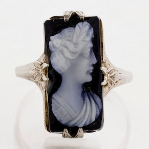 SALE Antique Ring Antique 14k White Gold Black Onyx Cameo Ring image 1