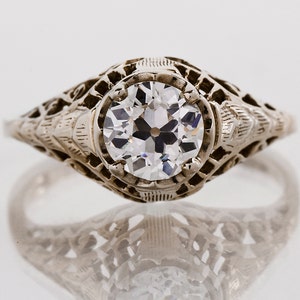 Antique Engagement Ring - Antique 14k White Gold and Diamond Engagement Ring