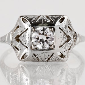 Antique Engagement Ring - Antique 1920s Art Deco 18k White Gold Diamond Engagement Ring