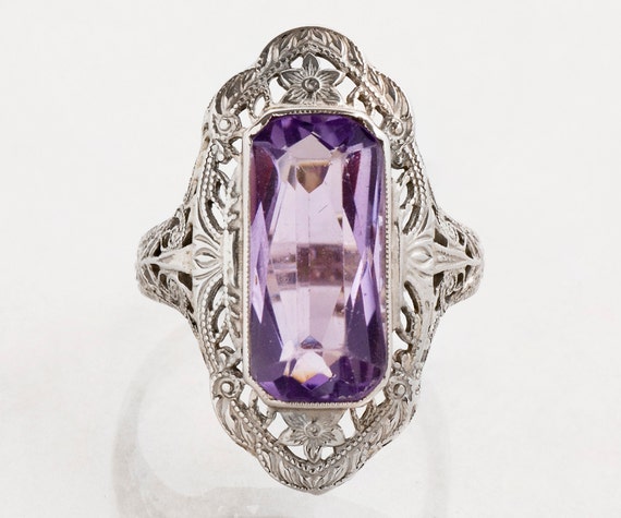 Antique Ring - Antique Amethyst Ring-14k White Gol