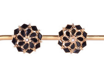 Antique Earrings - Antique 14k Yellow Gold Victorian Black Onyx & Seed Pearl Conversion Earrings
