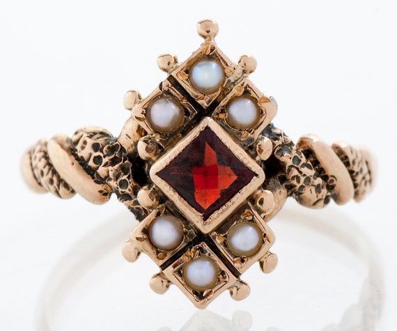 Antique Ring - Antique Victorian 10k Rose Gold Se… - image 1