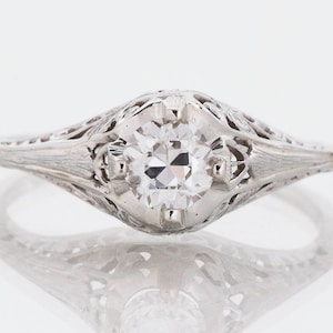 Antique Engagement Ring - Antique Edwardian 20k White Gold Diamond Filigree Engagement Ring