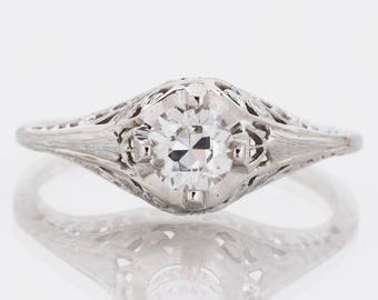 Antique Engagement Ring - Antique Edwardian 20k White Gold Diamond Filigree Engagement Ring