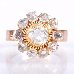 Anillo antiguo: anillo victoriano antiguo de oro amarillo de 18 k con diamantes de talla rosa y conversión de flores