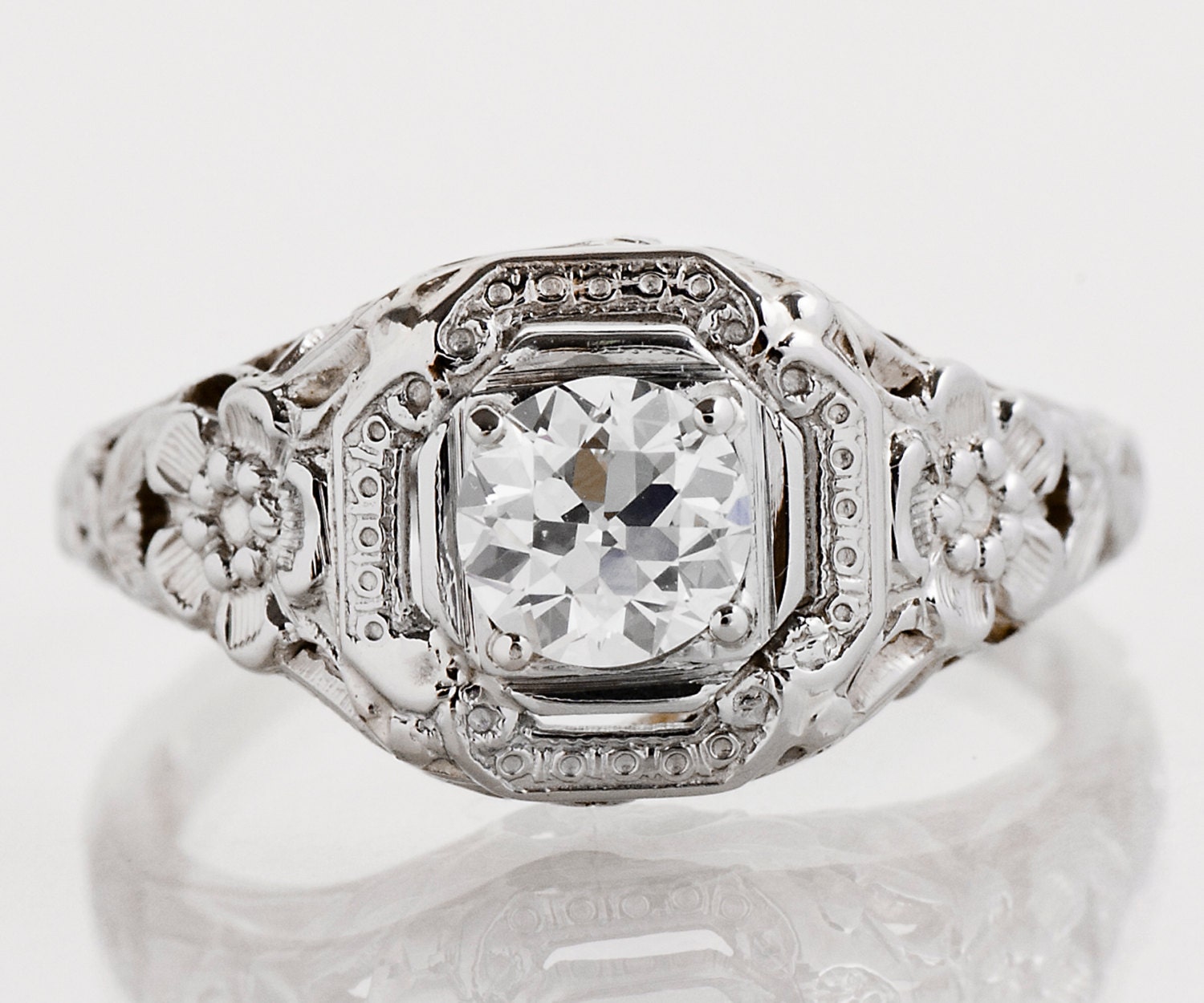 Antique Engagement Ring Antique Art Nouveau 18k White Gold