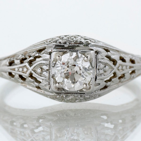 Antique Engagement Ring - Antique Edwardian 18k White Gold European Cut Diamond Engagement Ring