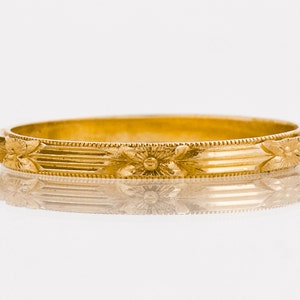 Antique Wedding Band - Antique 14k Yellow Gold Etched Wedding Band