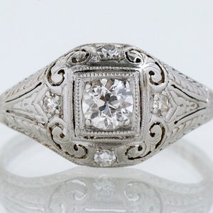 Antique Engagement Ring - Antique Platinum European Cut Diamond Engagement Ring