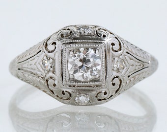 Antique Engagement Ring - Antique Platinum European Cut Diamond Engagement Ring