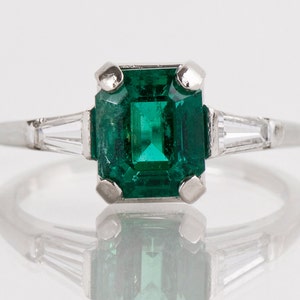 Vintage Ring - Vintage 18k White Gold Gem Quality Emerald and Diamond Ring
