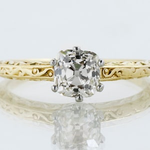 Antique Engagement Ring - Antique Two-Tone Mine Cut Diamond Solitaire Engagement Ring
