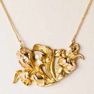 Antique Necklace - Antique Art Nouveau 14k Yellow & Rose Gold Seed Pearl Pendant