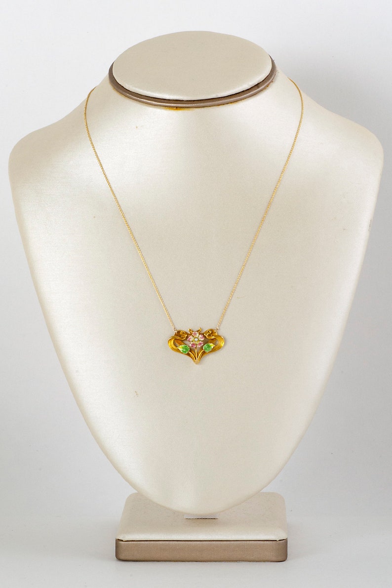 Antique Necklace - Antique Art Nouveau 14k Yellow Gold Enamel Flower ...