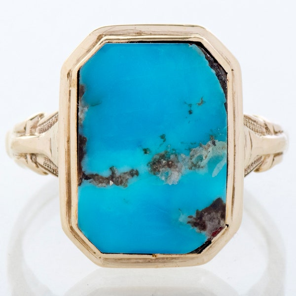 Antique Ring - Antique 10k Yellow Gold Blue Mountain Turquoise Ring