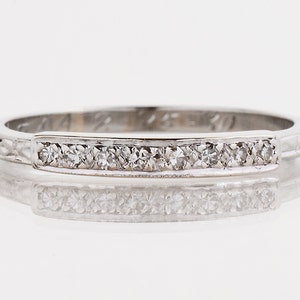 Antique Wedding Band - Antique 18k White Gold Engraved Diamond Wedding Band