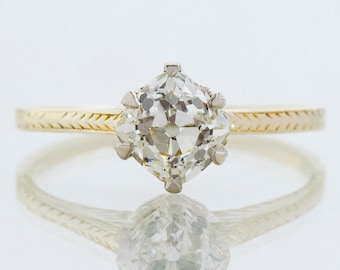 Antique Engagement Ring - Antique 14k Two-Tone Mine Cut Diamond Solitaire Engagement Ring