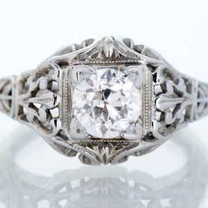 Antique Engagement Ring - Antique 18k White Gold &quot;1935&quot; Diamond Engagement Ring