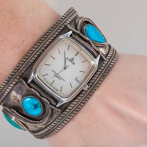 Vintage Watch - Vintage Navajo Sterling Silver and Turquoise Watch Cuff