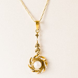 Antique Necklace - Antique Victorian Seed Pearl Wreath Pendant
