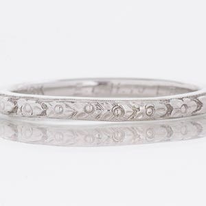 Antique Wedding Band - Antique 18k White Gold &quot;Traub&quot; Orange Blossom Engraved Wedding Band