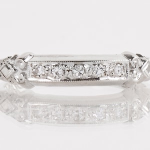 Antique Wedding Band - Antique 1930&#39;s 14k White Gold Etched Diamond Wedding Band