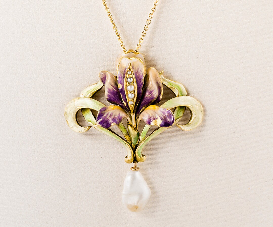 Antique Necklace - Antique Art Nouveau 14k Yellow Gold Enamel ...