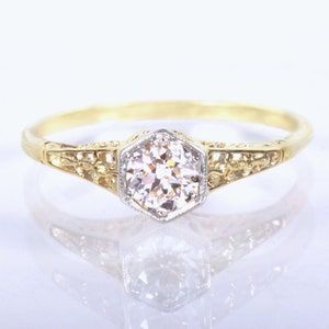 Antique Engagement Ring - Antique Edwardian 14k Two-Tone Diamond Engagement Ring