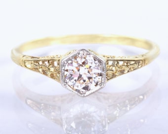 Antique Engagement Ring - Antique Edwardian 14k Two-Tone Diamond Engagement Ring