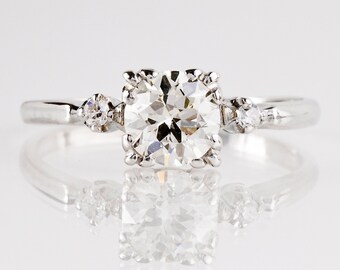 Antique Engagement Ring - Antique 1930s 14k White Gold Diamond Engagement Ring