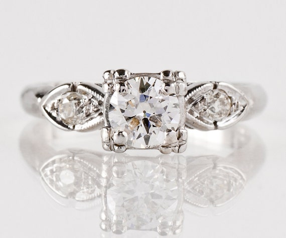 Antique Engagement Ring - Antique Engagement Ring - Antique 1930s 14K White Gold Diamond Engagement Ring