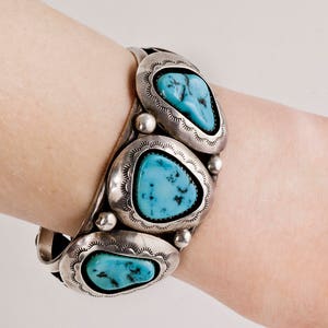Vintage Cuff - Vintage Navajo Sterling Silver Bezel Set Turquoise Cuff
