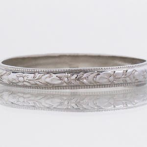 Antique Wedding Band - Antique 18k White Gold Floral Engraved Wedding Band